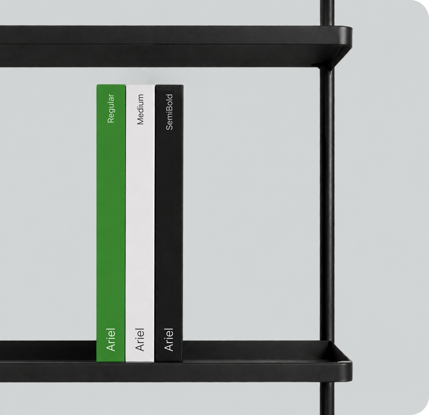 Bookshelf with Ariel font weights Regular, Medium, SemiBold