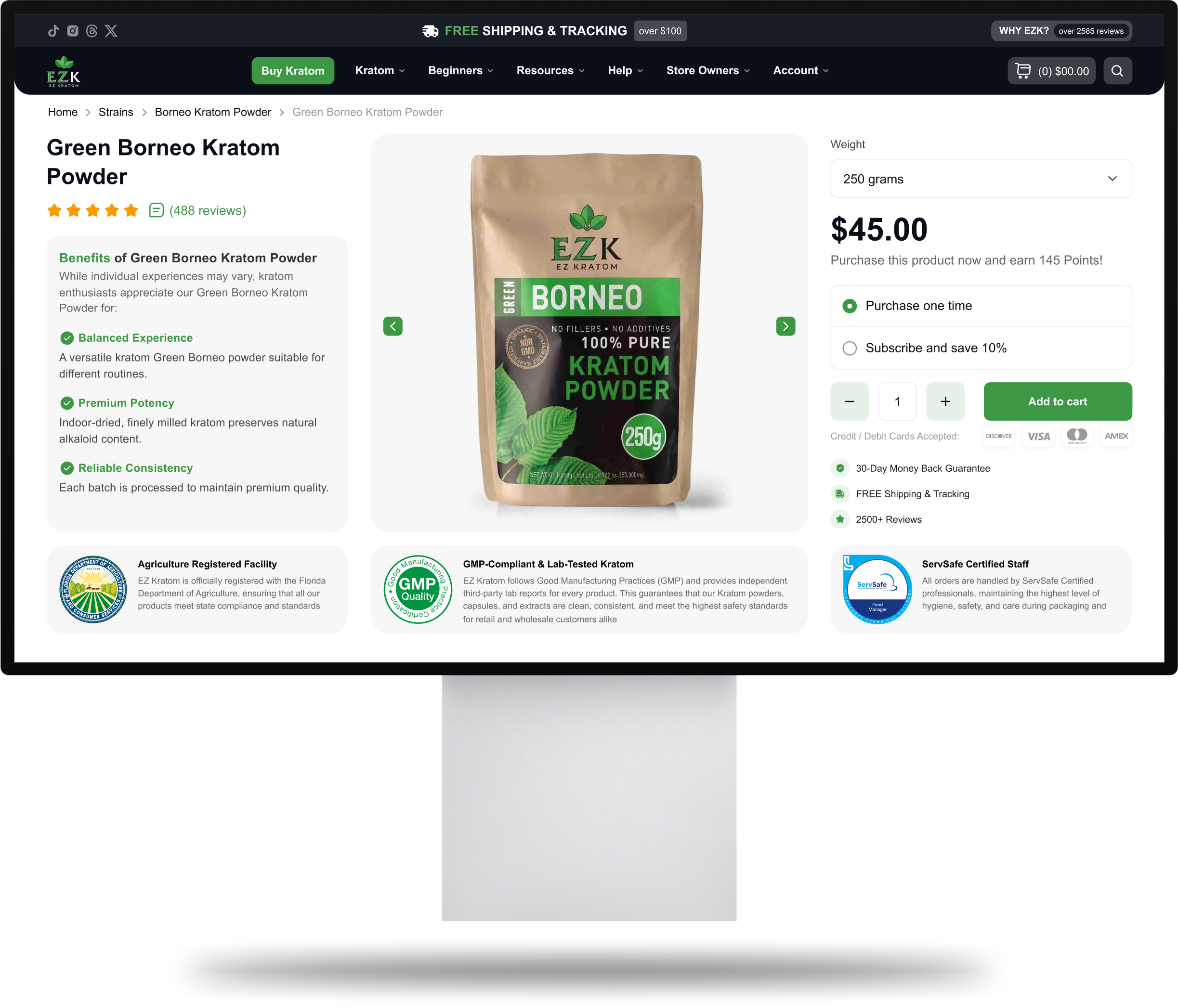 EZK product page mockup on desktop