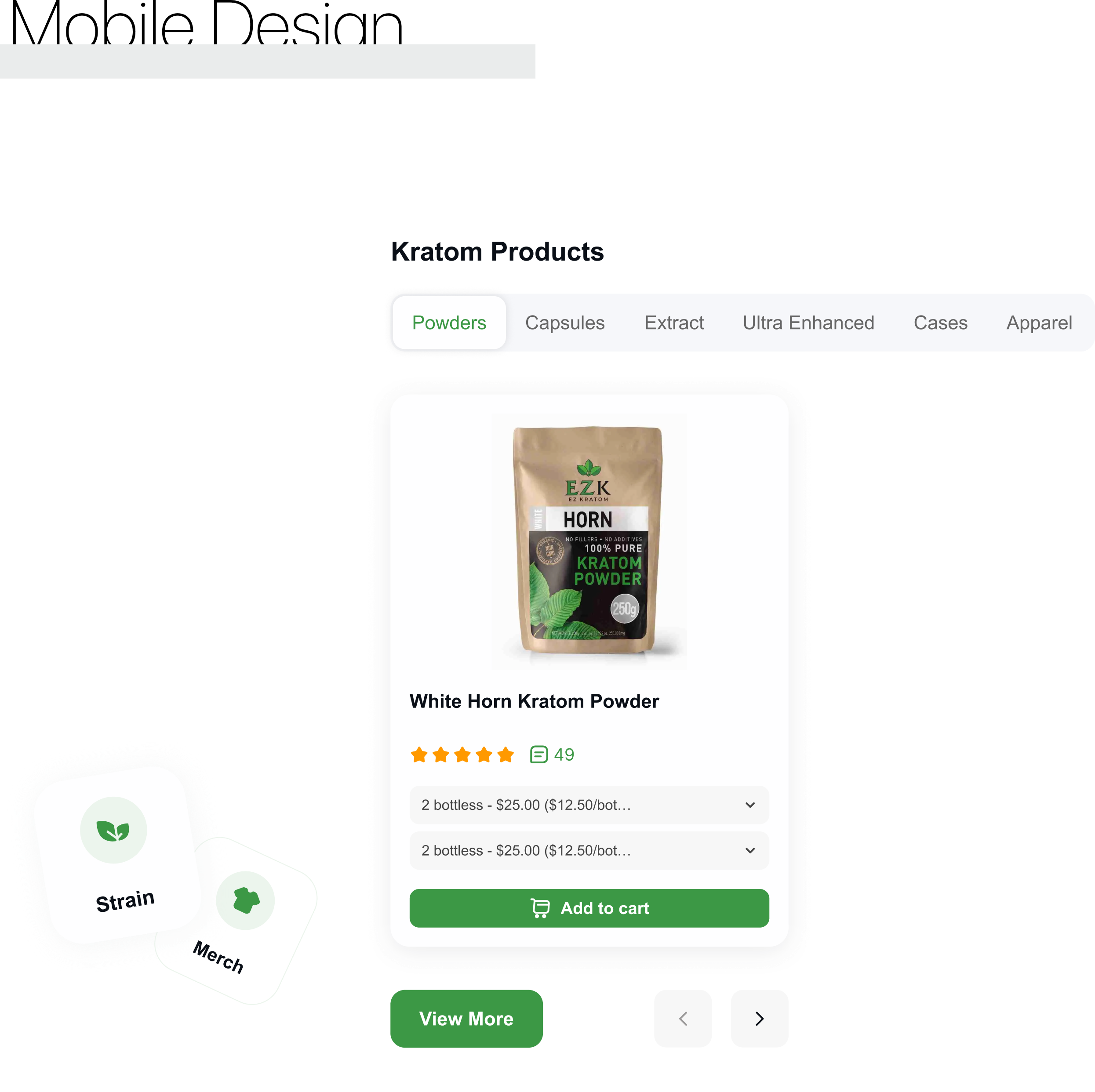 Mobile design — kratom products app mockup