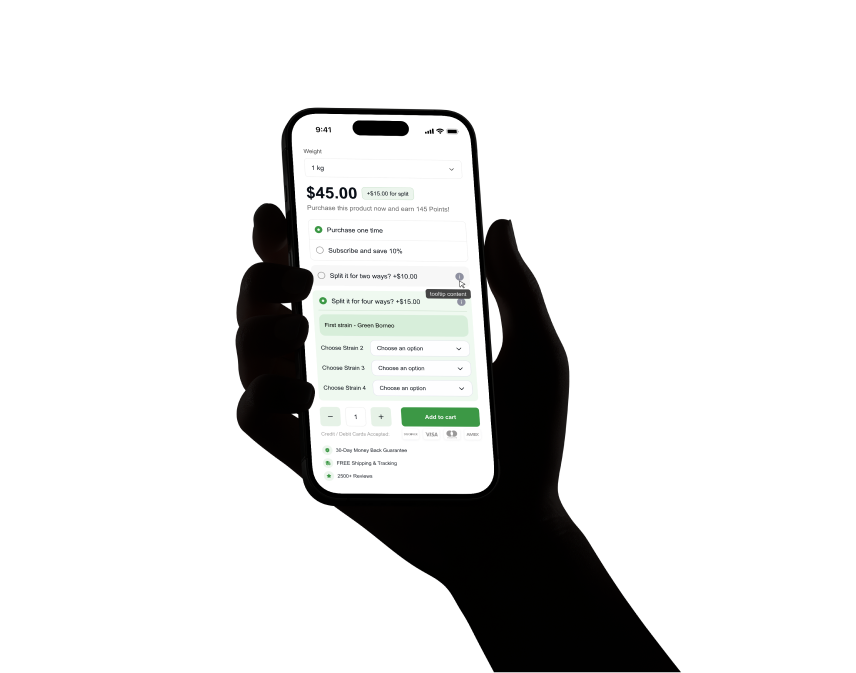 Hand holding phone — kratom product cart