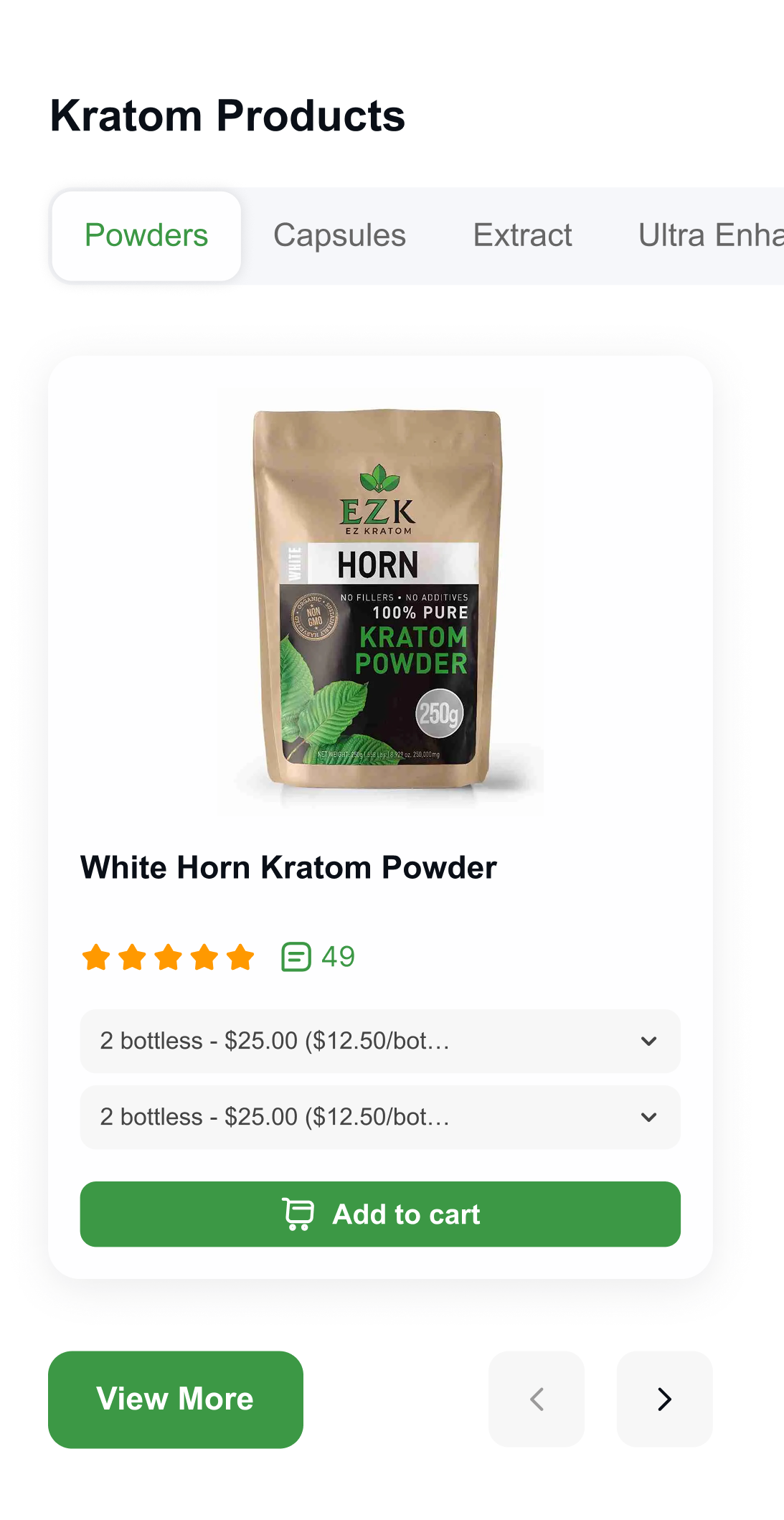 Kratom Products screen