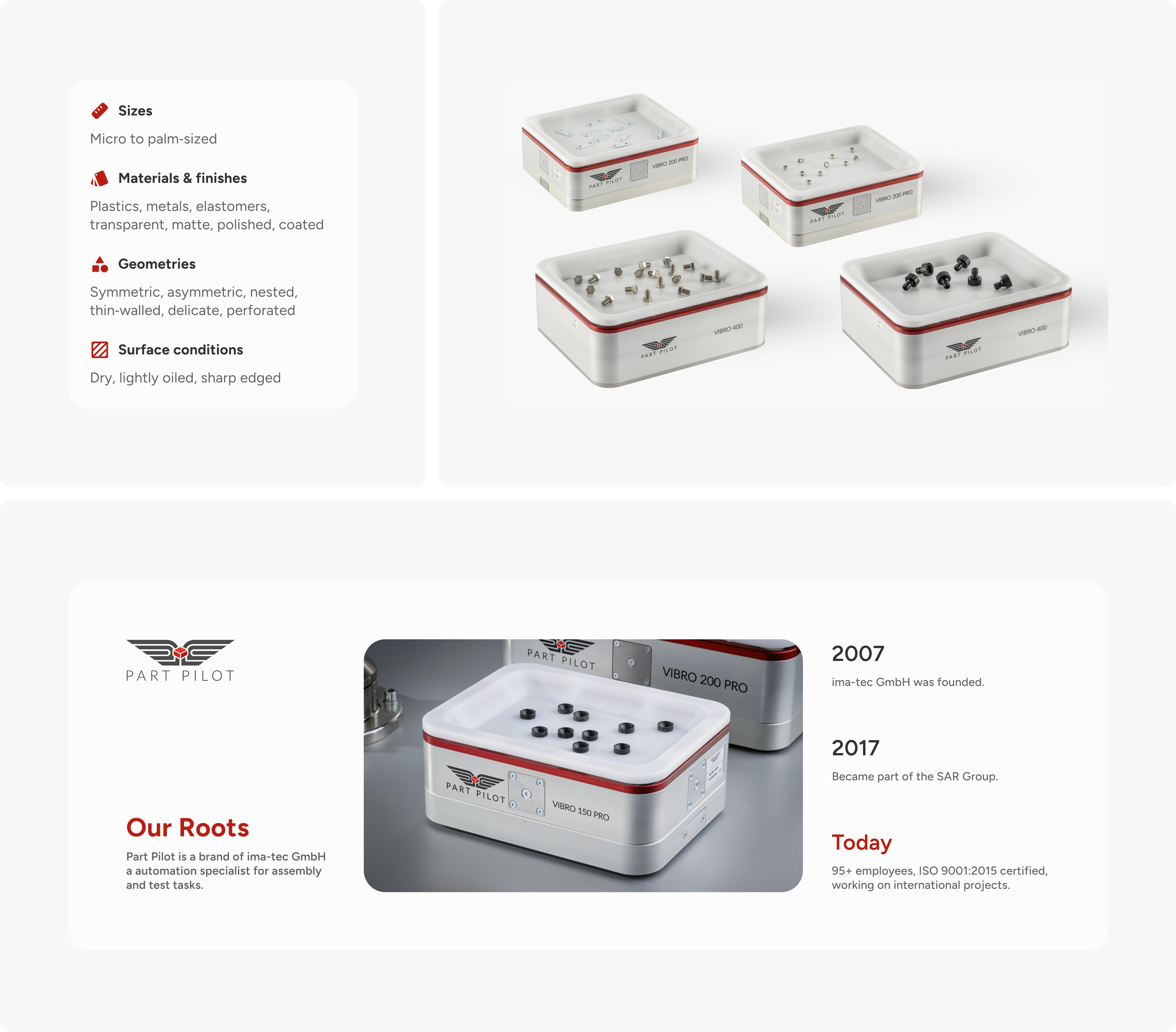 PartPilot — Sizes / Materials / Geometries / Surface conditions
